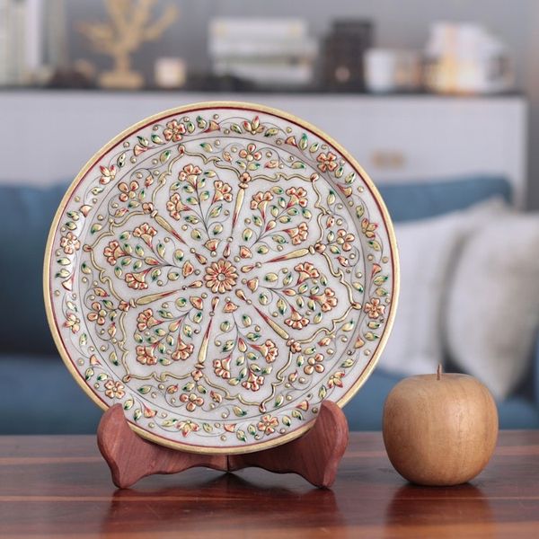 Alternate image for Traditional Floral and Leafy Marble Decorative Plate Blooming Celebration