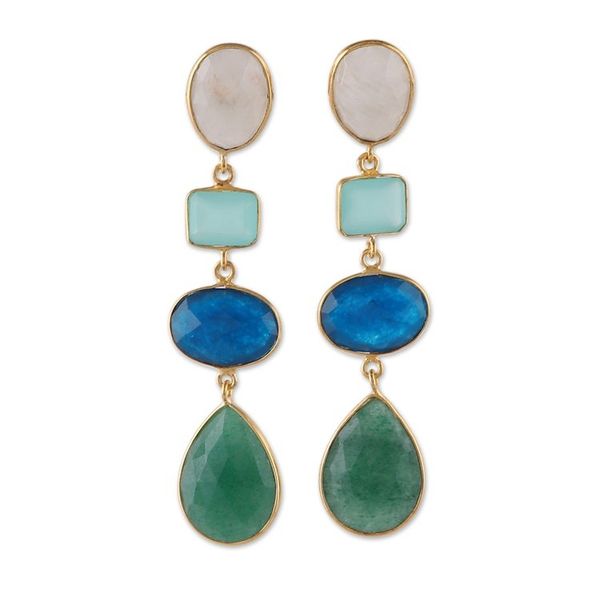 Alternate image for 18k Gold-Plated 63-Carat Multi-Gemstone Dangle Earrings Dazzling Quartet