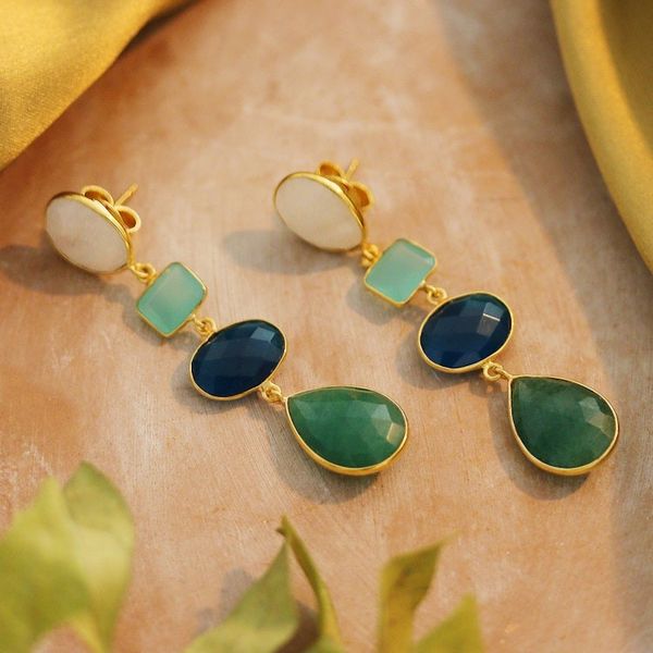 Alternate image for 18k Gold-Plated 63-Carat Multi-Gemstone Dangle Earrings Dazzling Quartet