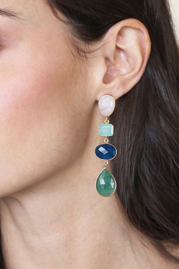 Alternate image for 18k Gold-Plated 63-Carat Multi-Gemstone Dangle Earrings Dazzling Quartet