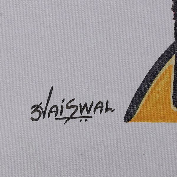 Alternate image for Signed Expressionist Blue and Yellow Acrylic Painting Sadhak