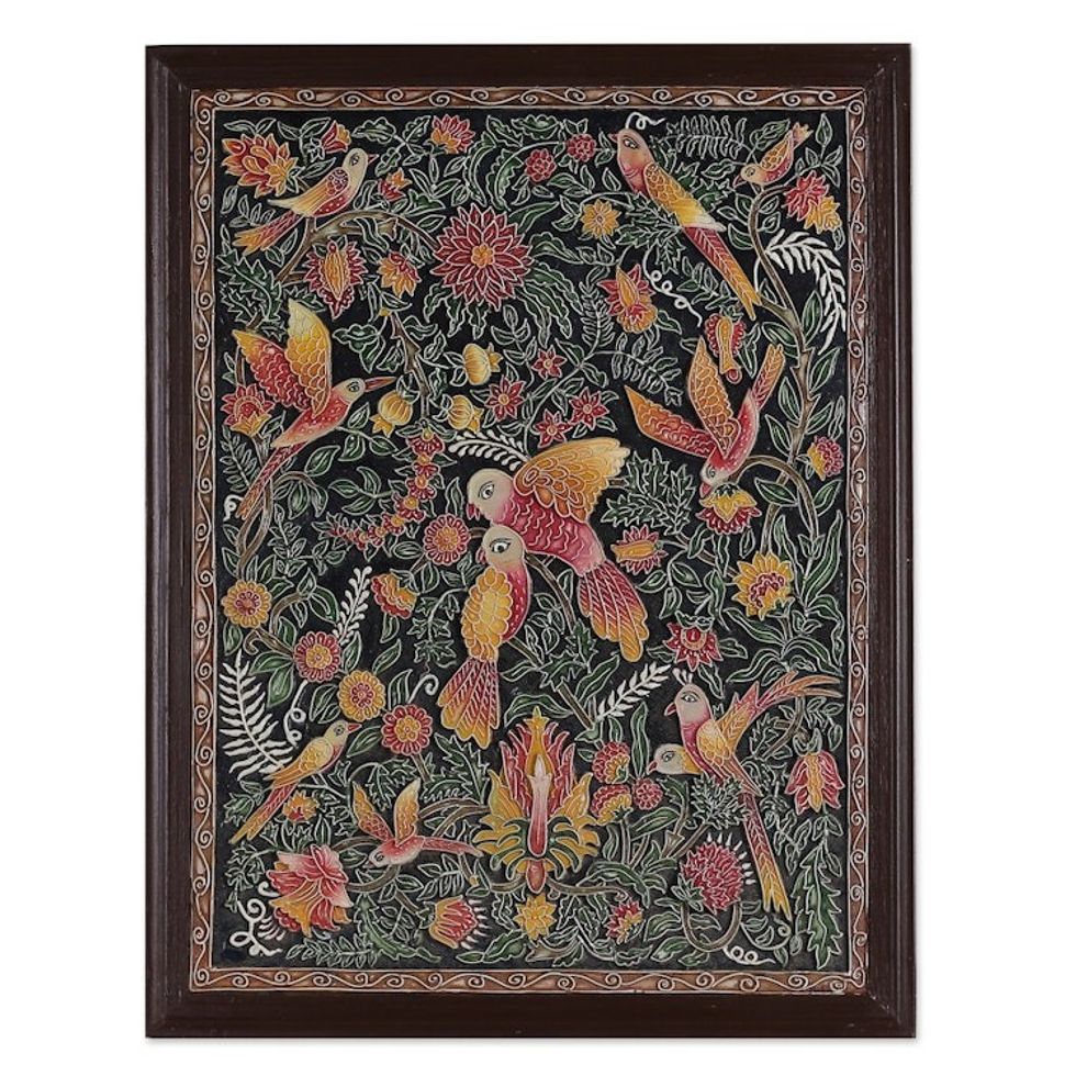 Bird and Nature-Themed Handmade Marble Dust Relief Wall Art 'Midnight Birds I'