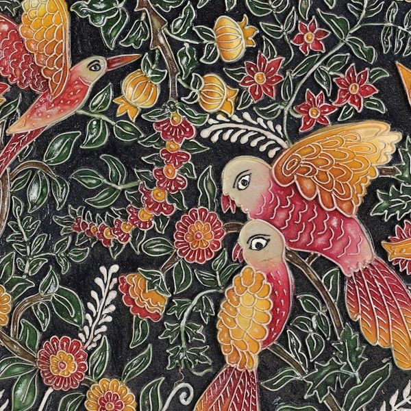 Alternate image for Bird and Nature-Themed Handmade Marble Dust Relief Wall Art Midnight Birds I