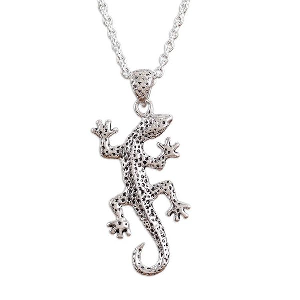 Alternate image for Polished Lizard-Shaped Sterling Silver Pendant Necklace Speckled Lizard