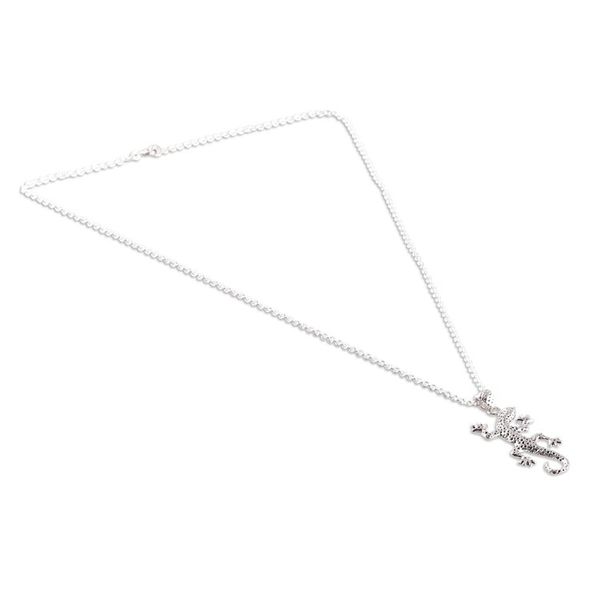 Alternate image for Polished Lizard-Shaped Sterling Silver Pendant Necklace Speckled Lizard