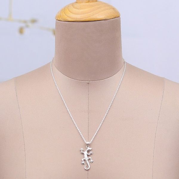 Alternate image for Polished Lizard-Shaped Sterling Silver Pendant Necklace Speckled Lizard
