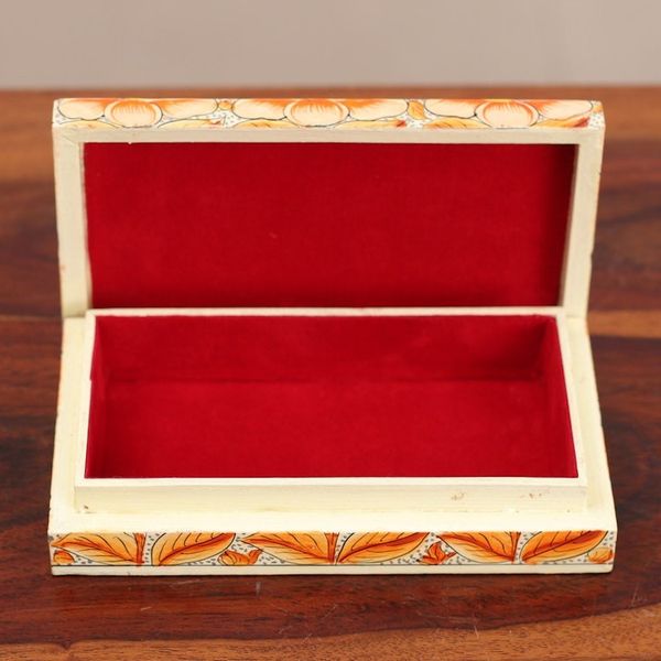 Alternate image for Orange Papier Mache on Wood Floral Leaf Bird Decorative Box Blooming Kashmir in Orange