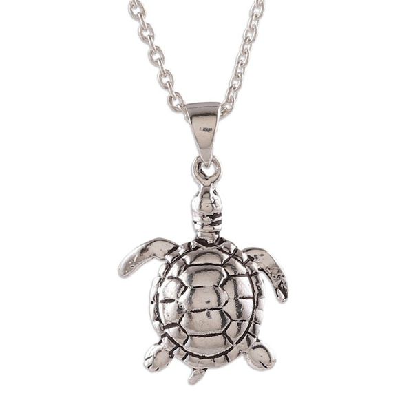 Alternate image for Polished Turtle-Themed Sterling Silver Pendant Necklace Turtles Peace