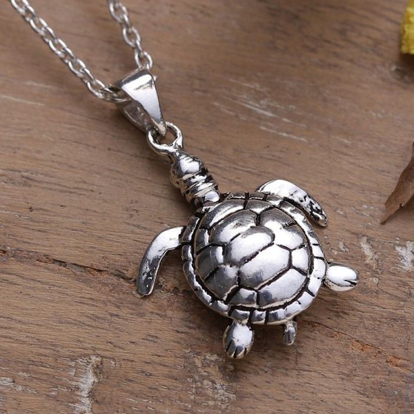 Alternate image for Polished Turtle-Themed Sterling Silver Pendant Necklace Turtles Peace