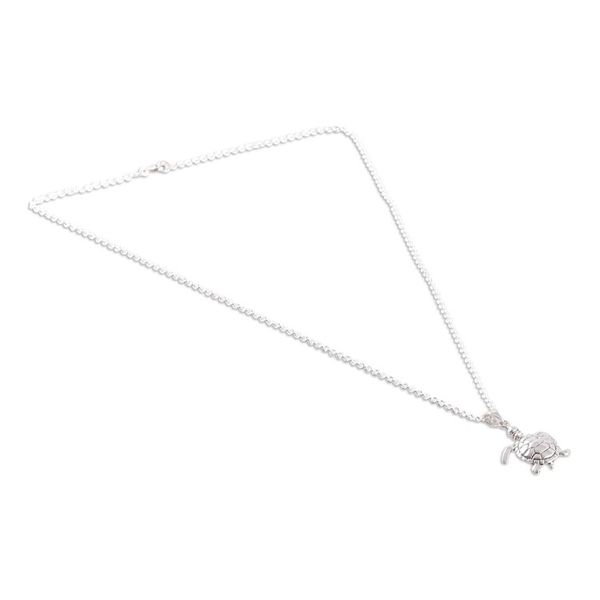 Alternate image for Polished Turtle-Themed Sterling Silver Pendant Necklace Turtles Peace
