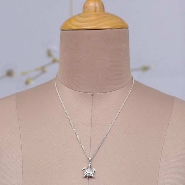 Alternate image for Polished Turtle-Themed Sterling Silver Pendant Necklace Turtles Peace