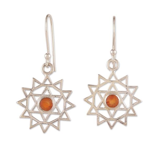 Alternate image for Heart Chakra-Shaped Faceted Carnelian Dangle Earrings Fiery Chakra