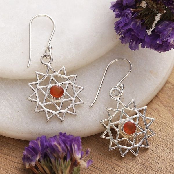 Alternate image for Heart Chakra-Shaped Faceted Carnelian Dangle Earrings Fiery Chakra