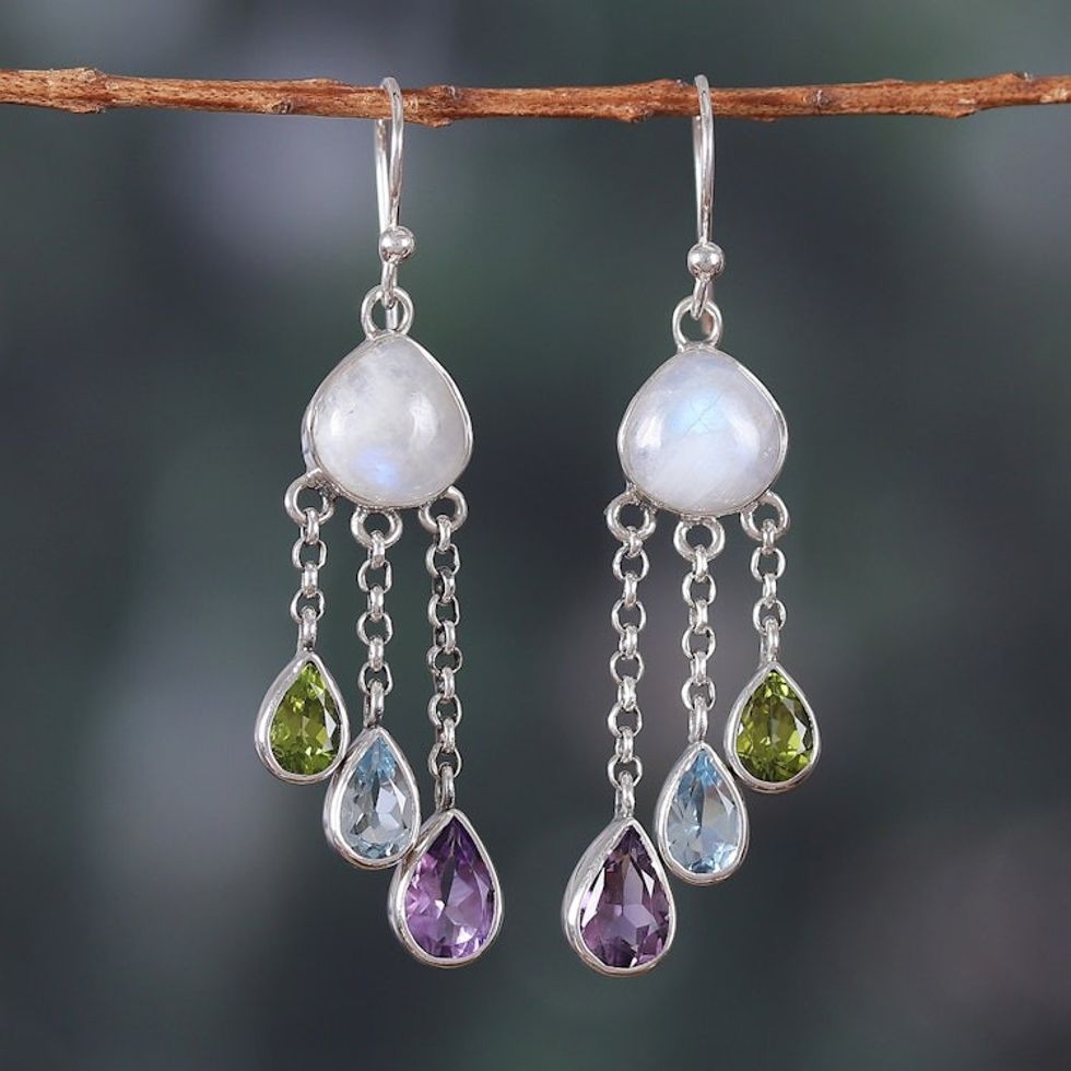 Five-Carat Multi-Gemstone Chandelier Earrings from India 'Jewel Palace'