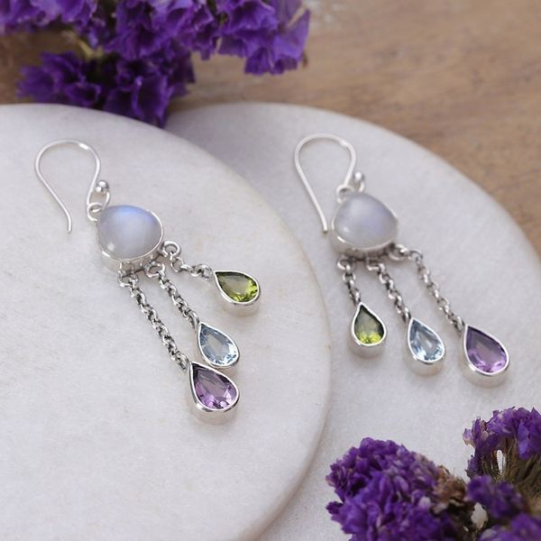 Alternate image for Five-Carat Multi-Gemstone Chandelier Earrings from India Jewel Palace
