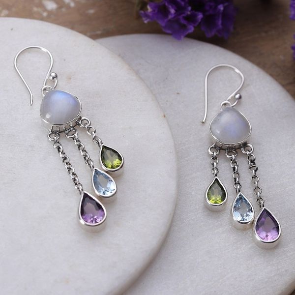 Alternate image for Five-Carat Multi-Gemstone Chandelier Earrings from India Jewel Palace