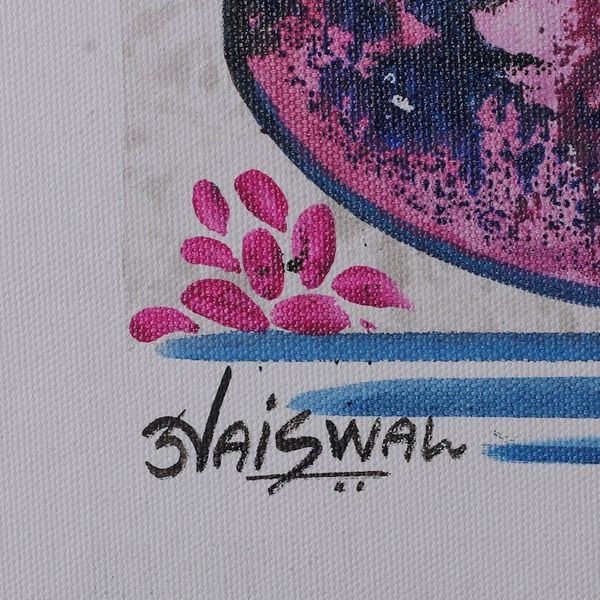 Alternate image for Signed Expressionist Blue and Pink Acrylic Somnath Painting Somnath