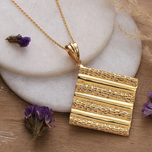 Alternate image for High-Polished Diamond-Shaped Brass Pendant Necklace Paths of Prosperity