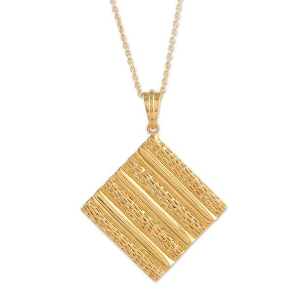 Alternate image for High-Polished Diamond-Shaped Brass Pendant Necklace Paths of Prosperity