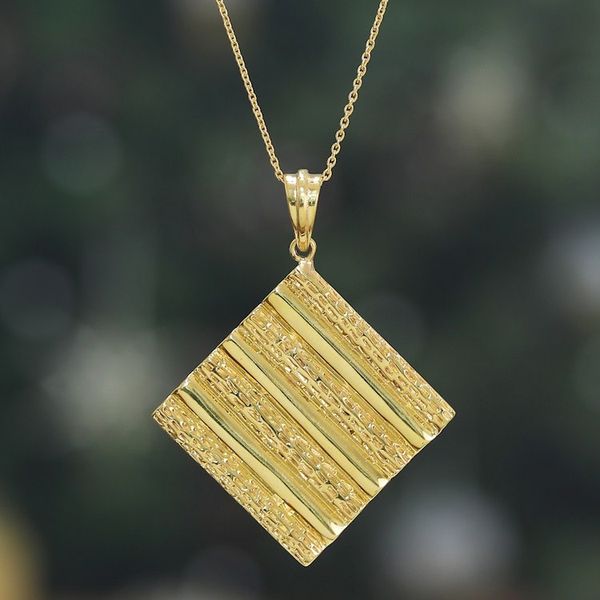 Alternate image for High-Polished Diamond-Shaped Brass Pendant Necklace Paths of Prosperity