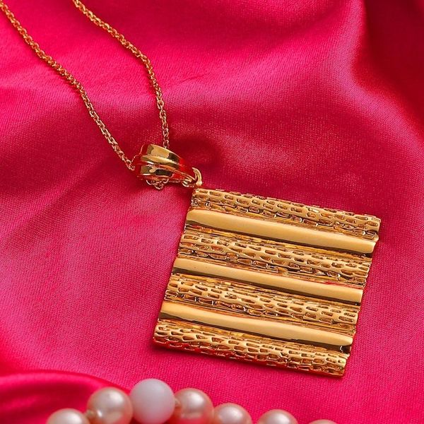 Alternate image for High-Polished Diamond-Shaped Brass Pendant Necklace Paths of Prosperity