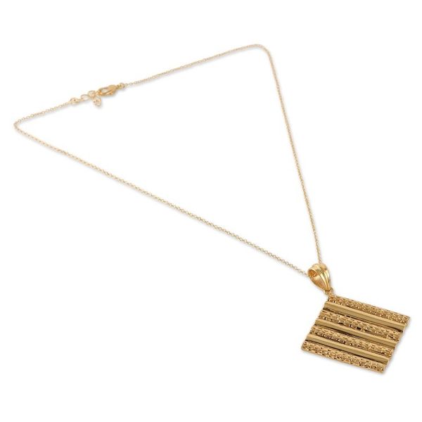 Alternate image for High-Polished Diamond-Shaped Brass Pendant Necklace Paths of Prosperity