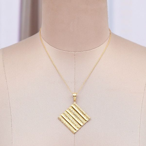 Alternate image for High-Polished Diamond-Shaped Brass Pendant Necklace Paths of Prosperity