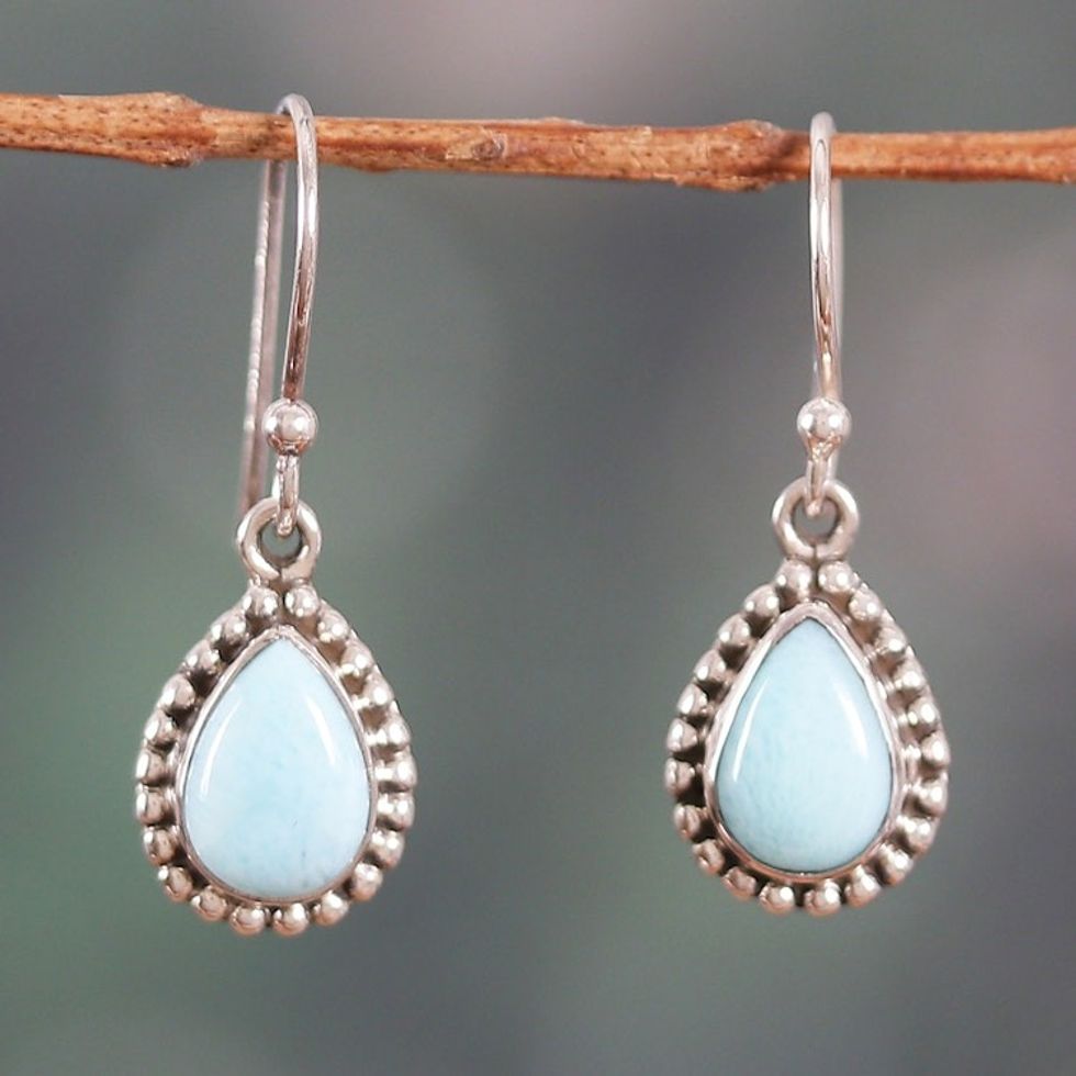 Sterling Silver and Larimar Drop Shaped Dangle Earrings 'Sky Dewdrops'