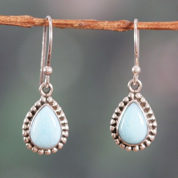 Alternate image for Sterling Silver and Larimar Drop Shaped Dangle Earrings Sky Dewdrops