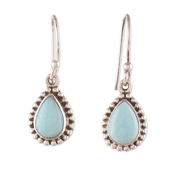 Alternate image for Sterling Silver and Larimar Drop Shaped Dangle Earrings Sky Dewdrops