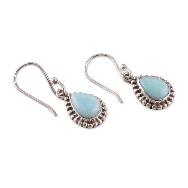 Alternate image for Sterling Silver and Larimar Drop Shaped Dangle Earrings Sky Dewdrops