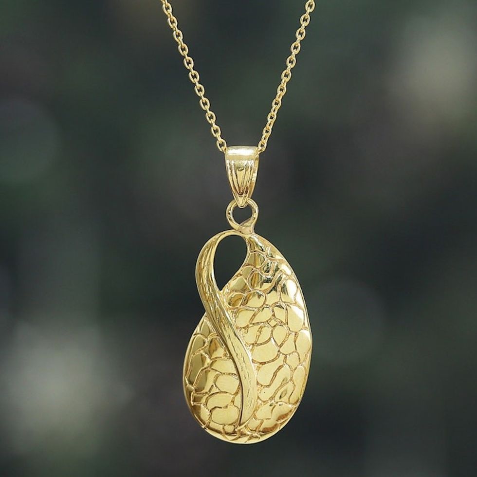 High-Polished Traditional Brass Pendant Necklace from India 'A Sacred Drop'