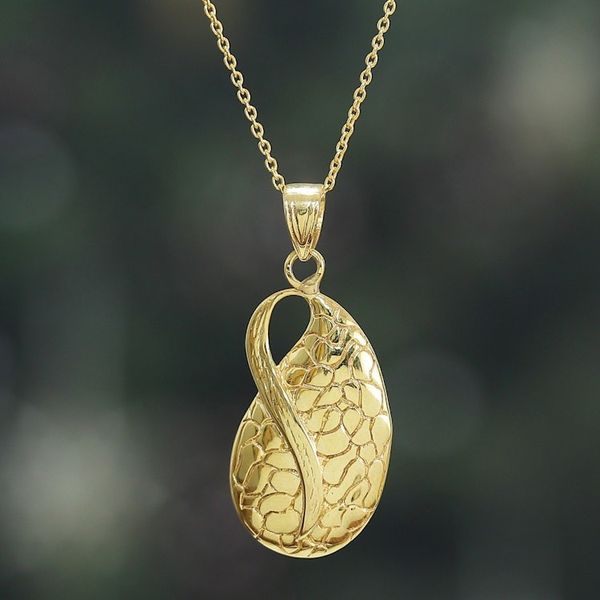 Alternate image for High-Polished Traditional Brass Pendant Necklace from India A Sacred Drop