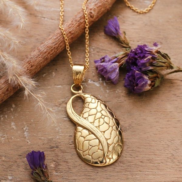 Alternate image for High-Polished Traditional Brass Pendant Necklace from India A Sacred Drop