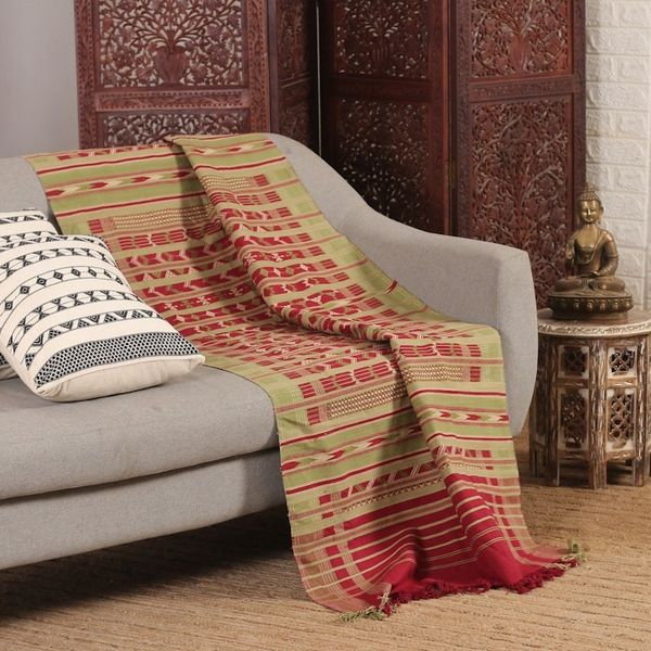 Alternate image for Handcrafted Cherry and Green Cotton Throw from India Jodhpur Glory