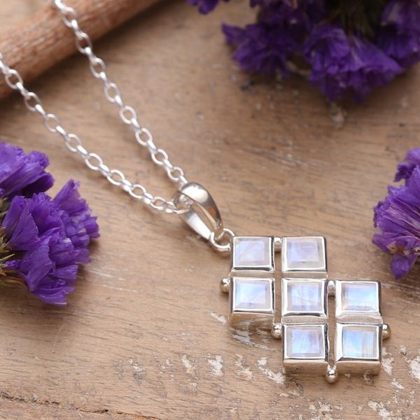 Alternate image for Natural Two-Carat Rainbow Moonstone Pendant Necklace Misty Energy