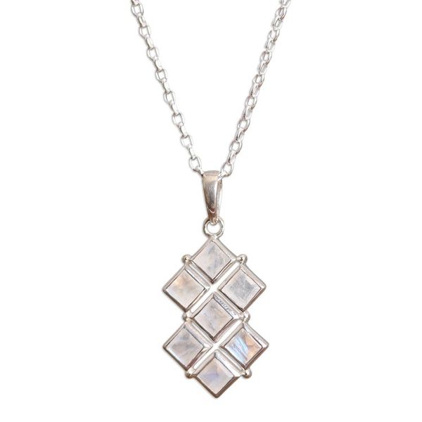 Alternate image for Natural Two-Carat Rainbow Moonstone Pendant Necklace Misty Energy