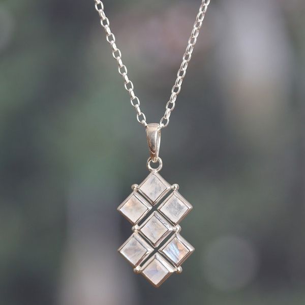 Alternate image for Natural Two-Carat Rainbow Moonstone Pendant Necklace Misty Energy