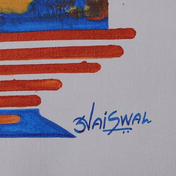 Alternate image for Signed Expressionist Red and Blue Acrylic Abstract Painting Sakti Kunj