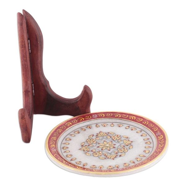 Alternate image for Handcrafted Floral Scarlet and White Marble Decorative Plate Triumph of the Scarlet Bloom