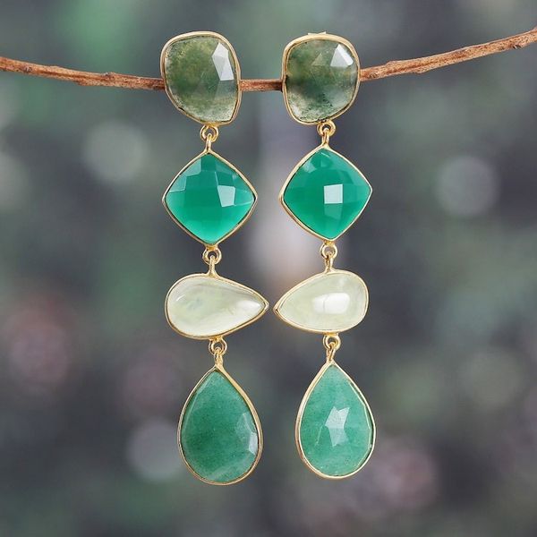 Alternate image for Gold-Plated Green 60-Carat Multi-Gemstone Dangle Earrings Green Quartet