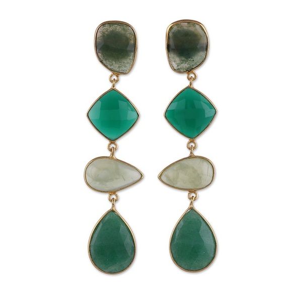 Alternate image for Gold-Plated Green 60-Carat Multi-Gemstone Dangle Earrings Green Quartet