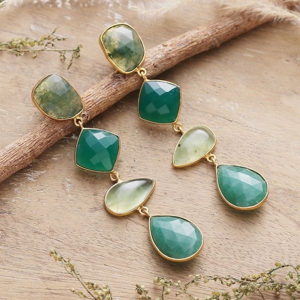 Alternate image for Gold-Plated Green 60-Carat Multi-Gemstone Dangle Earrings Green Quartet