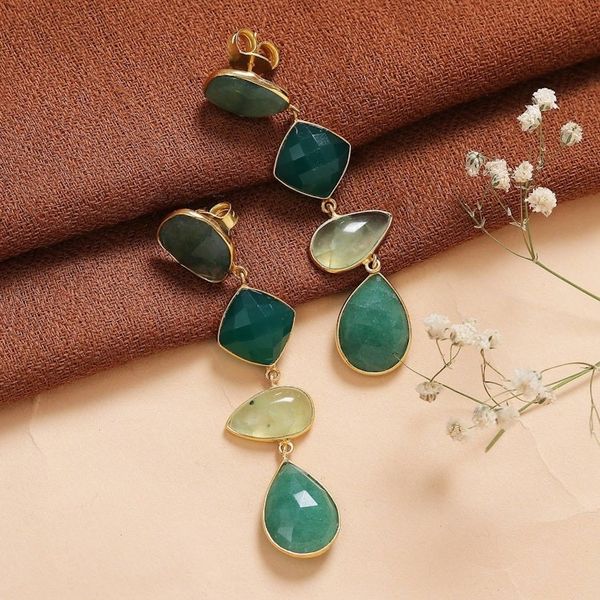 Alternate image for Gold-Plated Green 60-Carat Multi-Gemstone Dangle Earrings Green Quartet