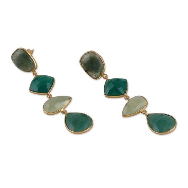Alternate image for Gold-Plated Green 60-Carat Multi-Gemstone Dangle Earrings Green Quartet