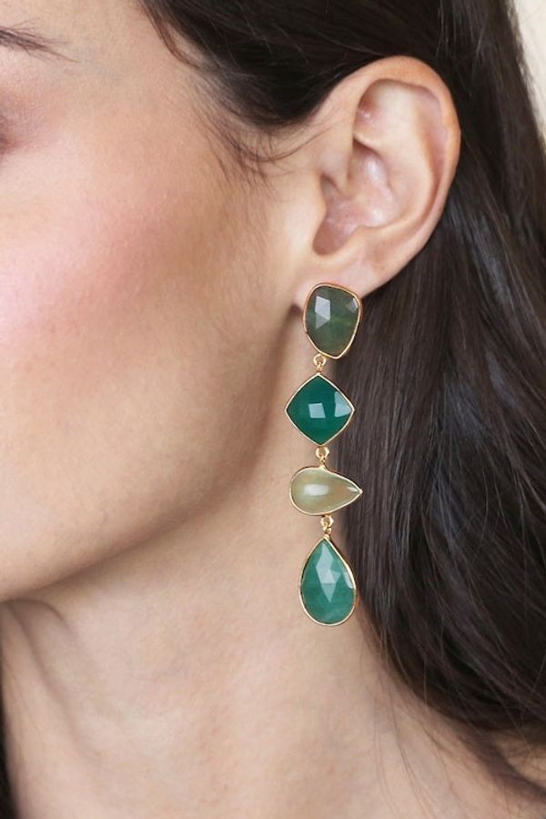 Alternate image for Gold-Plated Green 60-Carat Multi-Gemstone Dangle Earrings Green Quartet