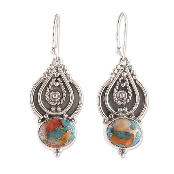 Alternate image for Traditional Composite Turquoise Dangle Earrings from India Regal Islands