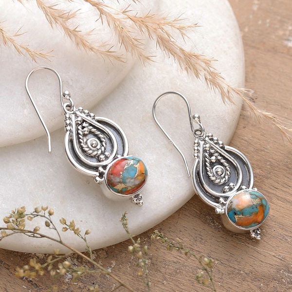 Alternate image for Traditional Composite Turquoise Dangle Earrings from India Regal Islands