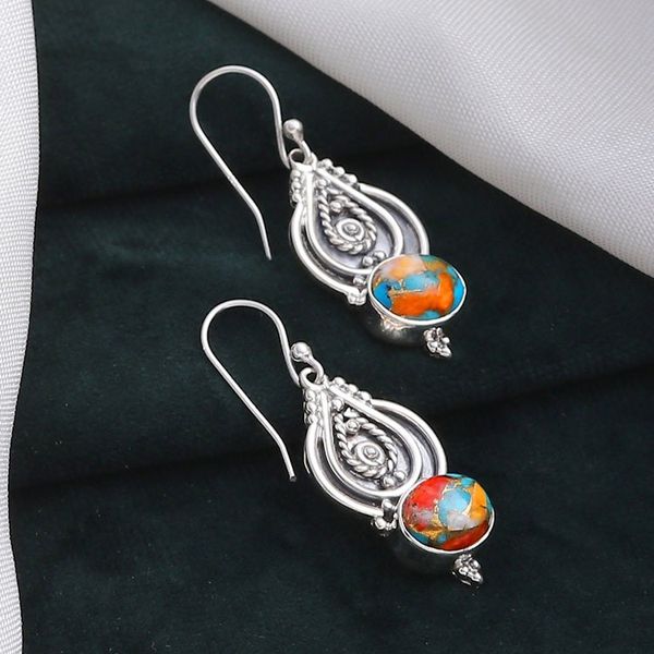 Alternate image for Traditional Composite Turquoise Dangle Earrings from India Regal Islands