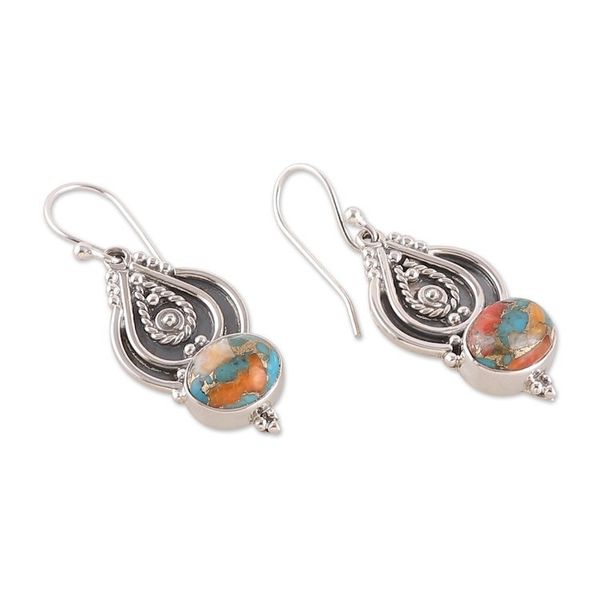 Alternate image for Traditional Composite Turquoise Dangle Earrings from India Regal Islands